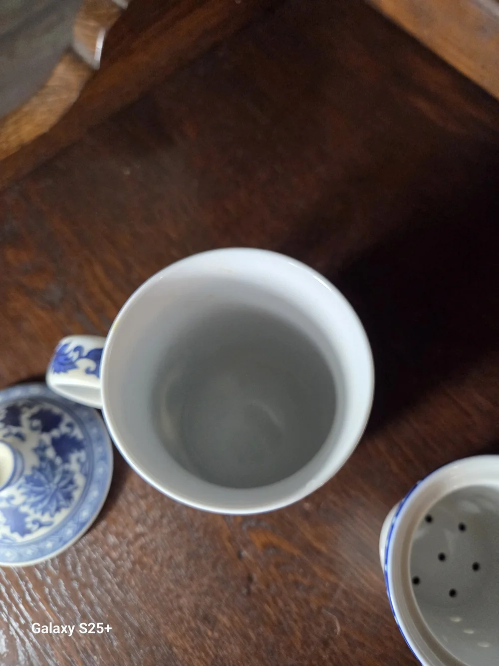 Pier 1 Blue and White Porcelain Lidded Mug